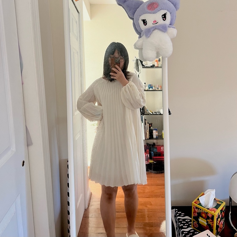 Zimmermann long sleeve pleated midi dress in cream